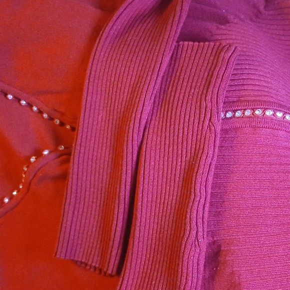 Red beautiful ribbed rhinestone sweater Belldini Size L - Picture 4 of 7